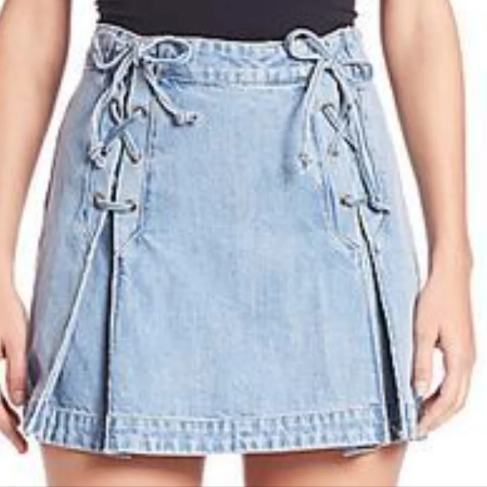 Free People Lace Up Denim Skirt